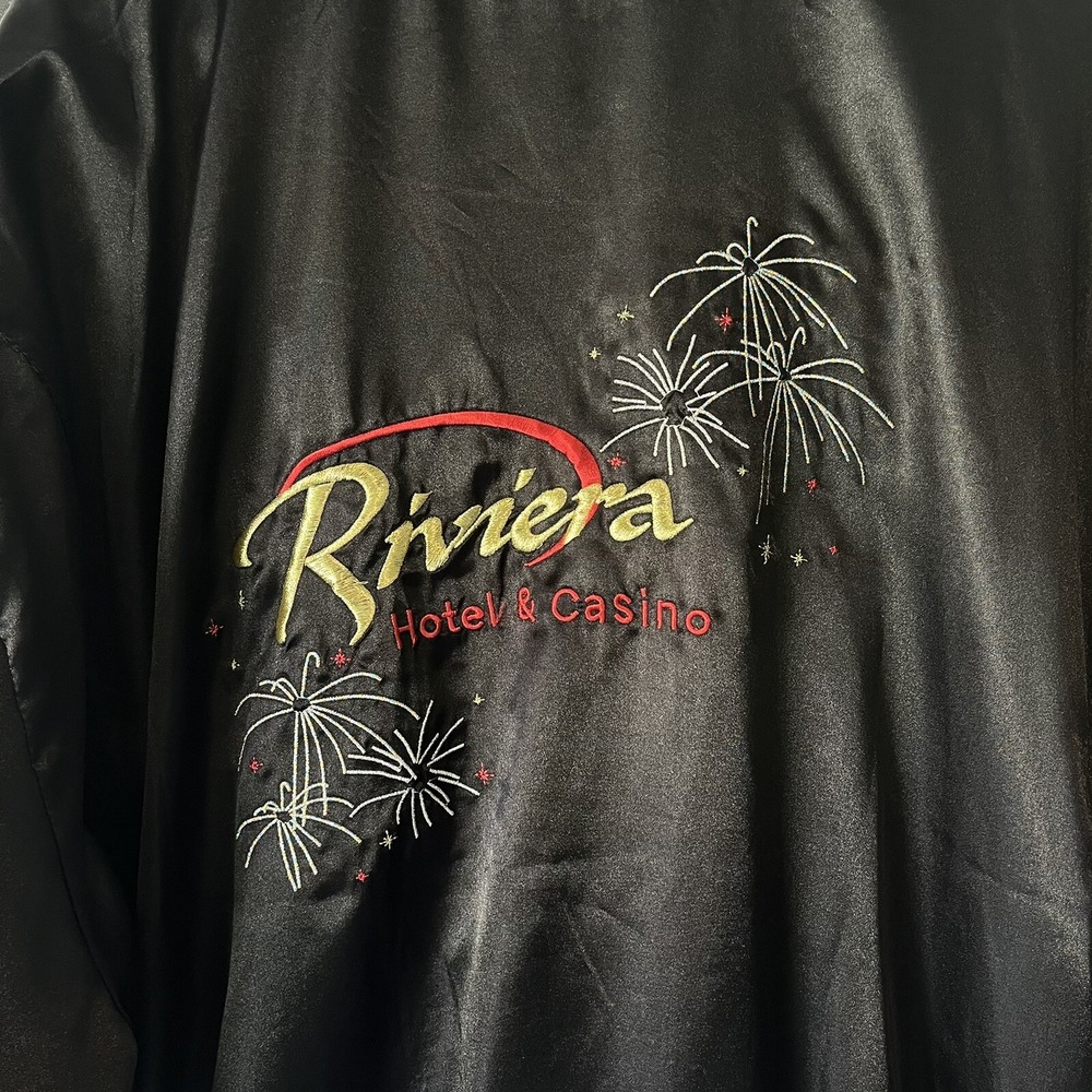 Bomber Jacket Size XL Las Vegas Riviera Casino Vintage Satin Zip Men's Trucker - Picture 5 of 11